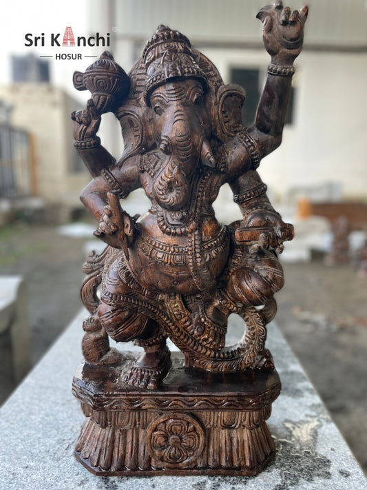 Dancing Vinayagar 2 Feet / Mat Finishing Wood Color Wood Craft & Shapes